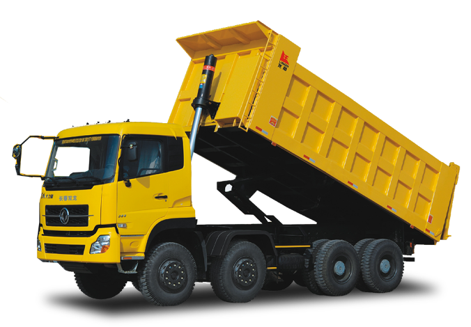 Dump truck kuning di lokasi tambang